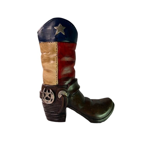 Texas Flag Boot Flower Vase Rustic Weathered Look Hand Painted Horseshoe Star 9” - Picture 11 of 11